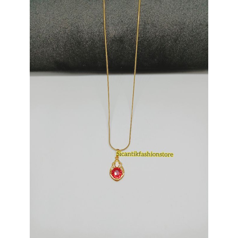 Kalung Titanium liontin Permata merah Fashion wanita terlaris anti Karat tidak luntur kalung Wanita