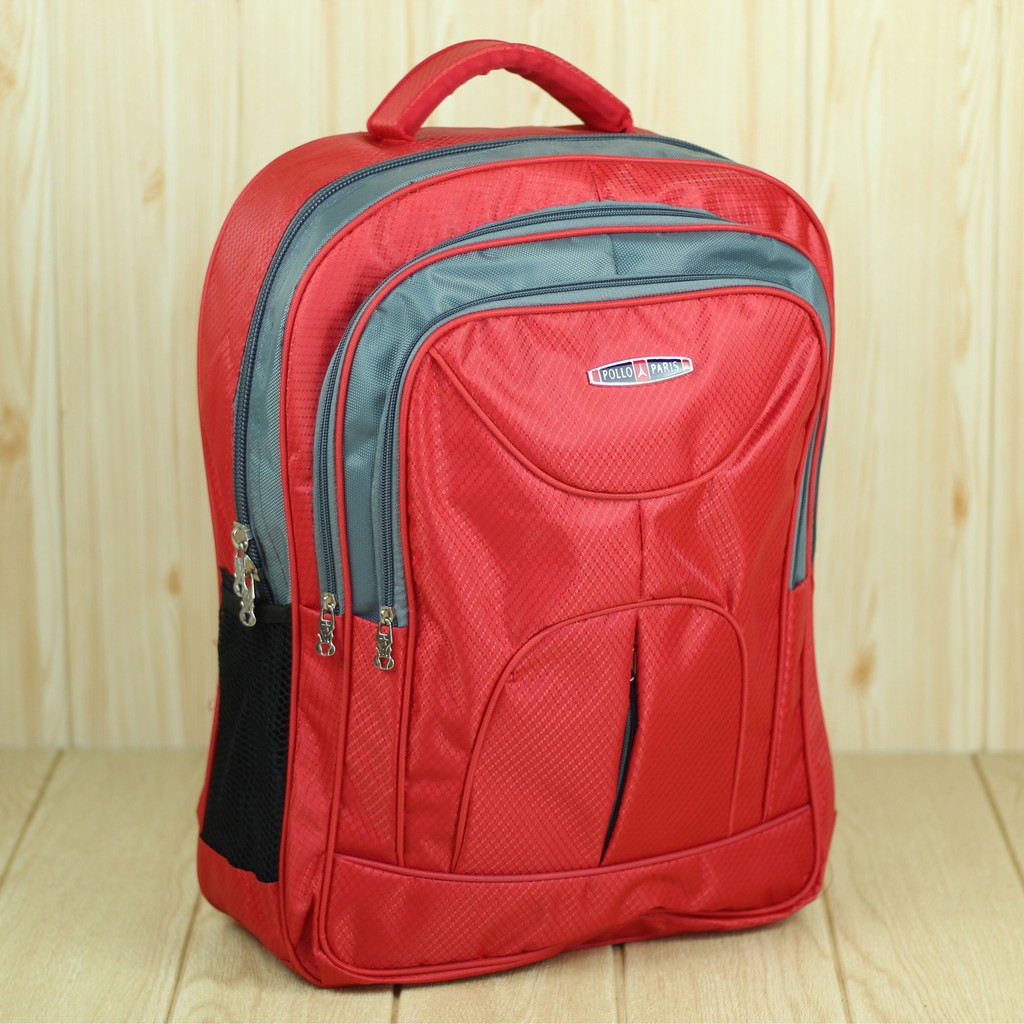 Tas Punggung Polo Resleting Tengah Merah Back Pack Laptop Pria Wanita Unisex Muti Fungsi Trendy Kece