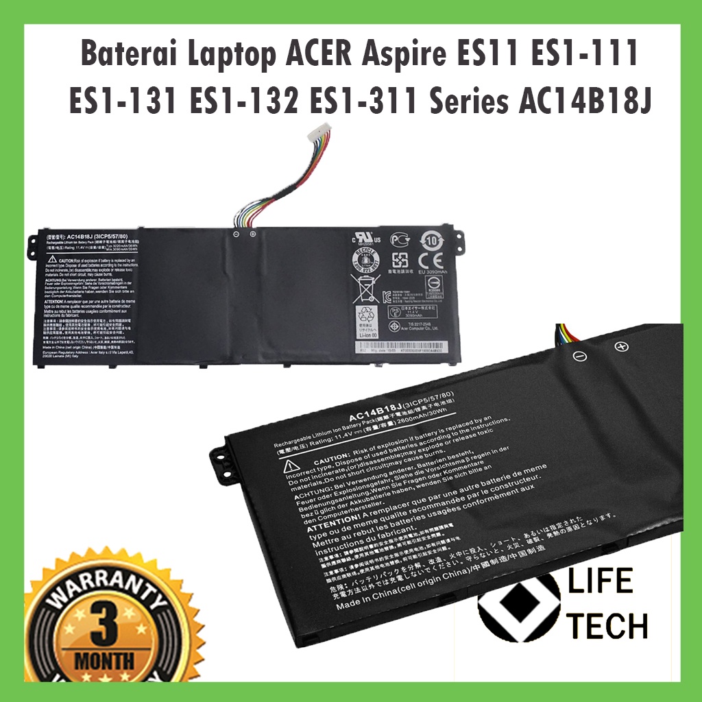 Baterai Laptop ACER Aspire ES11 ES1-111 ES1-131 ES1-132 ES1-311 Series AC14B18J