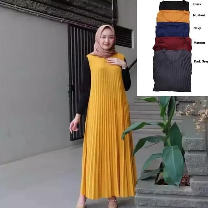 Gamis Plisket Polos - Navy