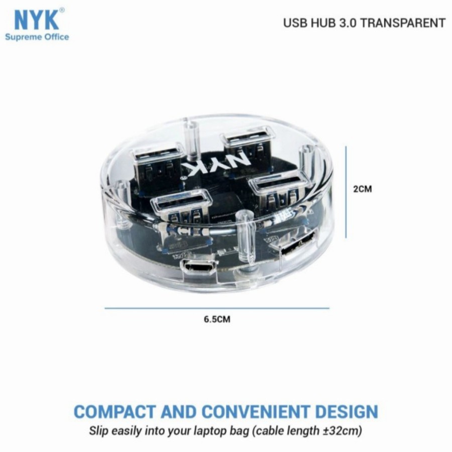 kabel usb hub 4 port nyk 3.0 transparan bulat