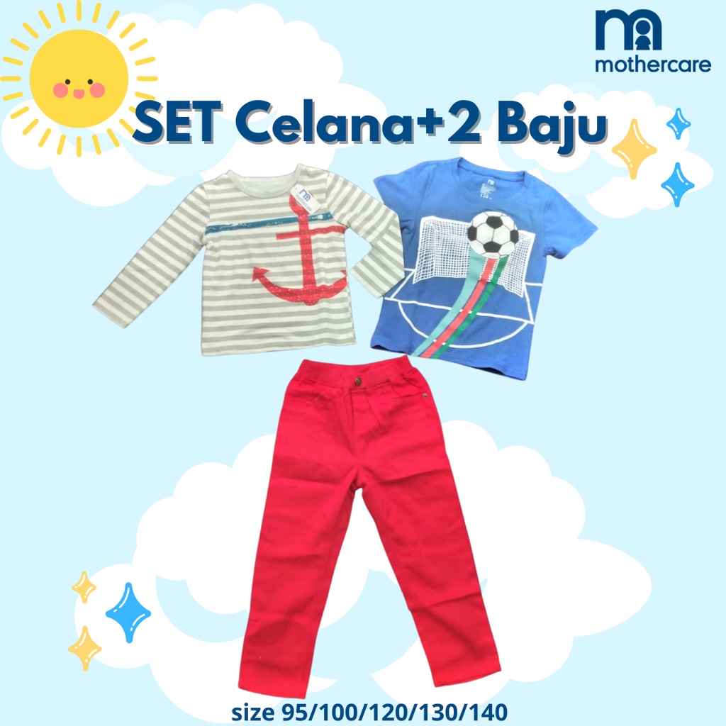 SET 2 Baju + 1 Celana Panjang Mothercare Cowo Boy anak laki