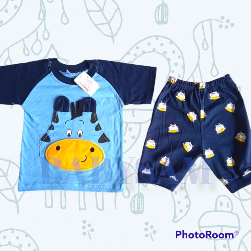 Setelan Anak Laki-laki Cola Bear Motif Sapi 100% Cotton Katun 9bln-2tahun