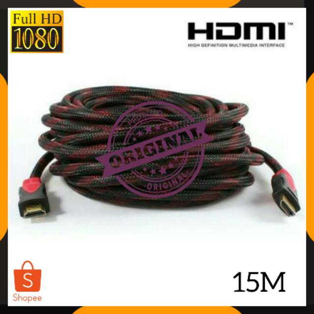 KABEL HDMI SERAT JARING HDMI KE HDMI TO HDMI UNTUK LAPTOP TV KOMPUTER 1080P V1.4 3D HQ 15M 15 METER