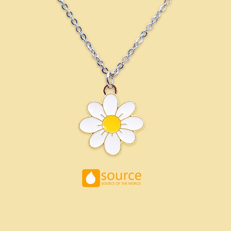 Kalung Rantai Liontin Bunga Warna-Warni Bahan Stainless Steel Alloy Untuk Wanita