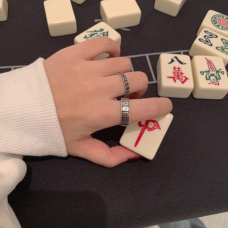 Old Mahjong Open Ring Accessories Retro Fashion Personality