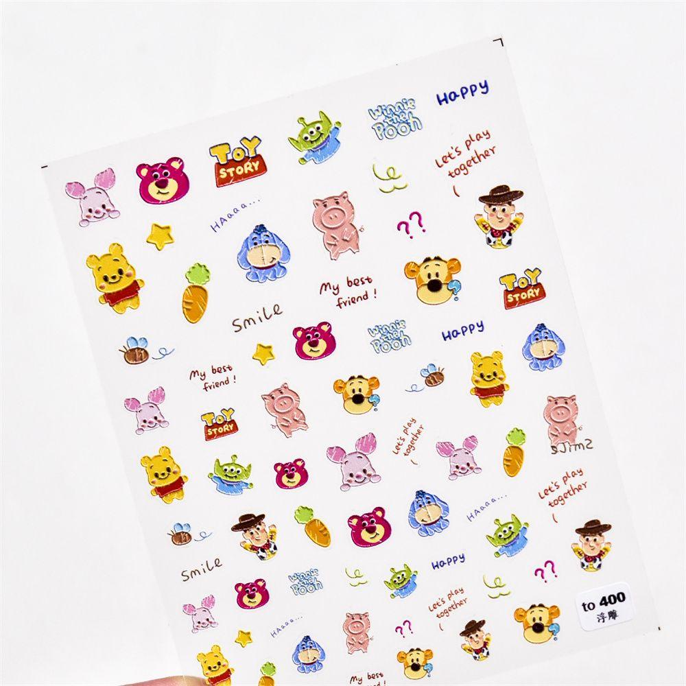 QUINTON Colorful 5D Engraved Nail Stickers Embossed Tigger Nail Art Sticker Beautiful Girl Nail Decals Three-dimensional Back Glue Cartoon Manicure Tools Ultra-thin Self Adhesive DIY Nail Art Decorations