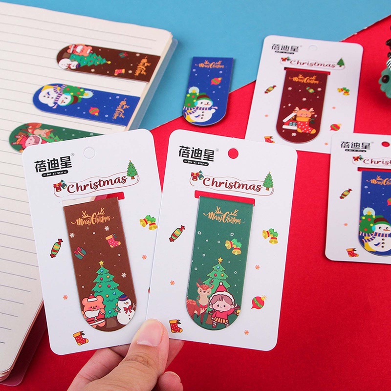 Zzz 10Pcs / Set Klip Magnetik Pembatas Buku Anti slip Motif Natal Untuk Anak / Pelajar