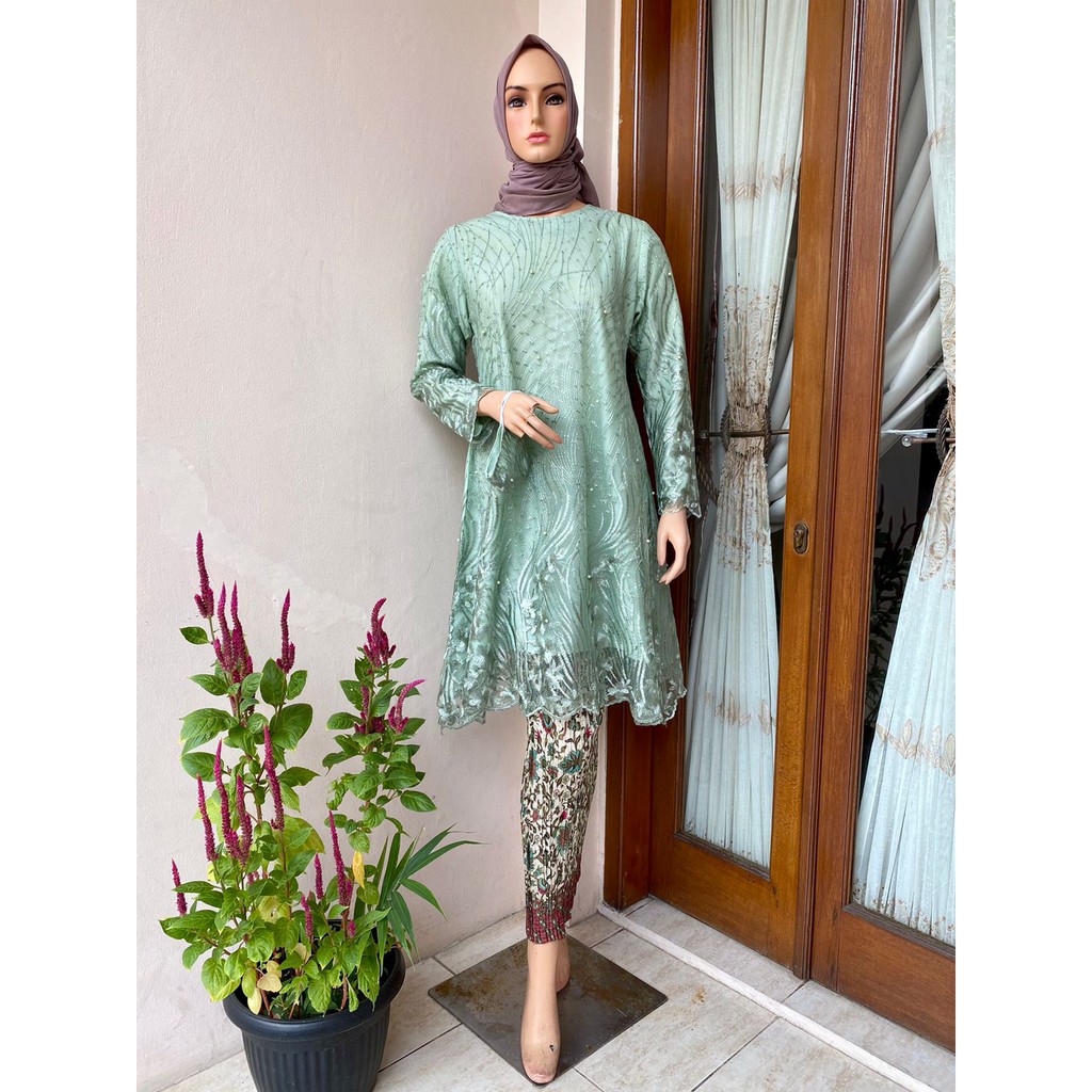 REAL PICT SET TUNIK TULLE BORDIR TIMBUL / SET KEBAYA TUNIK MUTIARA BORDIR / SET KEBAYA CASUAL