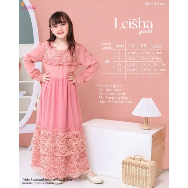 BAJU ANAK PEREMPUAN GAMIS LEISHA LABELLA GAMIS BRUKAT ANAK CANTIK UNTUK PESTA BAJU ANAK 6-13TAHUN