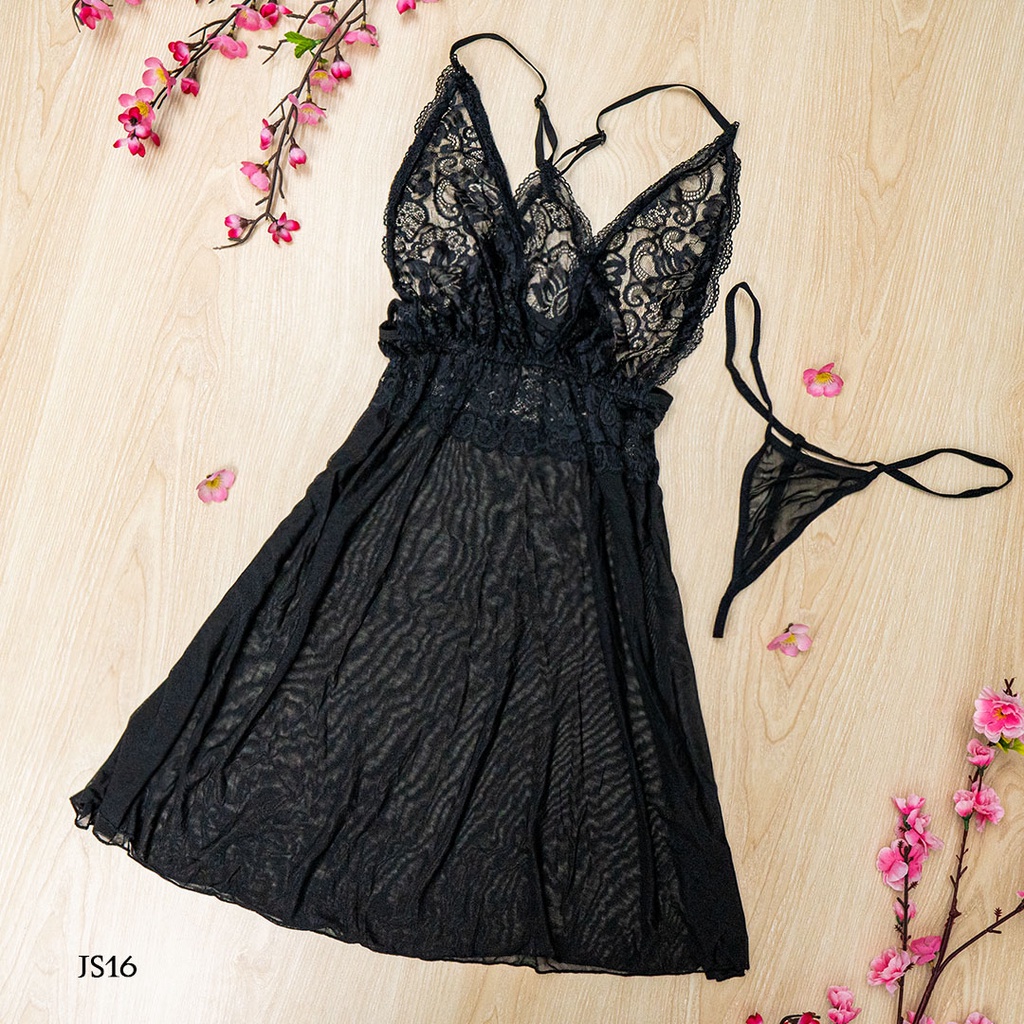 [STOCK TERBATAS] NIGHTGOWN LINGERIE JUMBO BAJU TIDUR SEXY BIGSIZE HITAM JS16