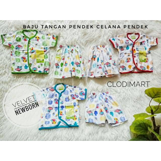 BAJU BAYI NEWBORN - SETELAN CELANA PENDEK VELVET JUNIOR