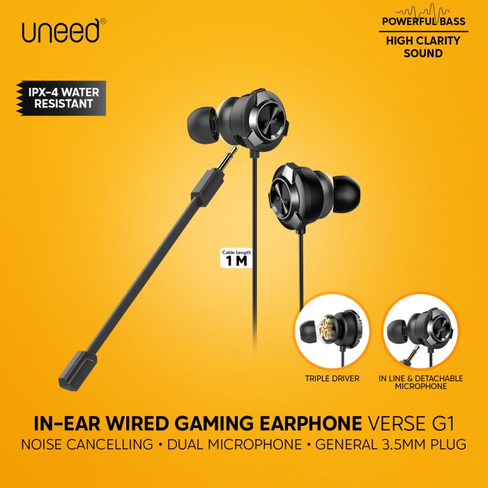 UNEED IN-EAR EARPHONE GAMING TRIPLE DRIVER & DUAL MICROPHONE - UEP131