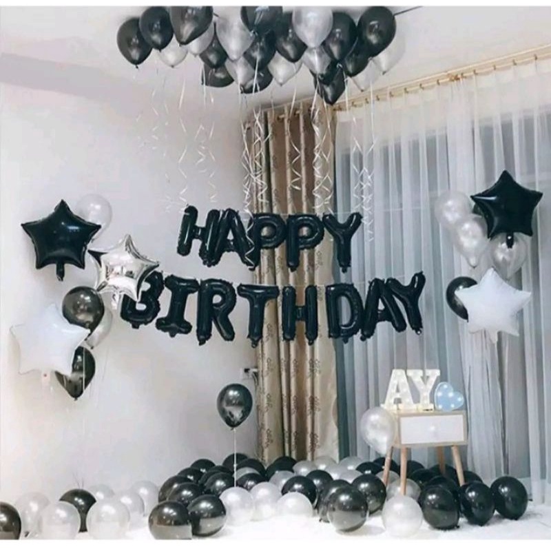 paket HITAM PUTIH balon dekorasi ulang tahun dewasa/orang tua