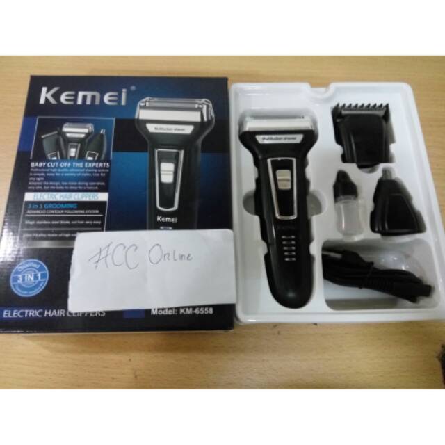 HAIR CLIPPER KEMEI 3IN1 RECHARGEABLE/ ALAT CUKUR RAMBUT, JENGGOT DAN BULU HIDUNG