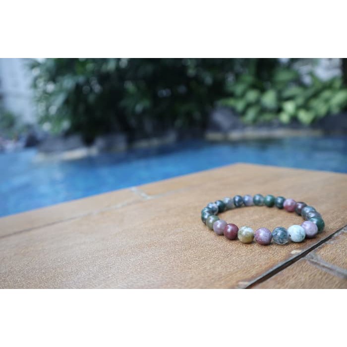 supplier GELANG BATU Indian agate hijau beads bracelet elastis karet gelangbatu