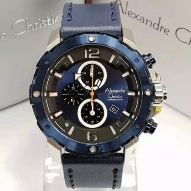 Jam tangan Alexandre Christie AC 6410 leather biru silver