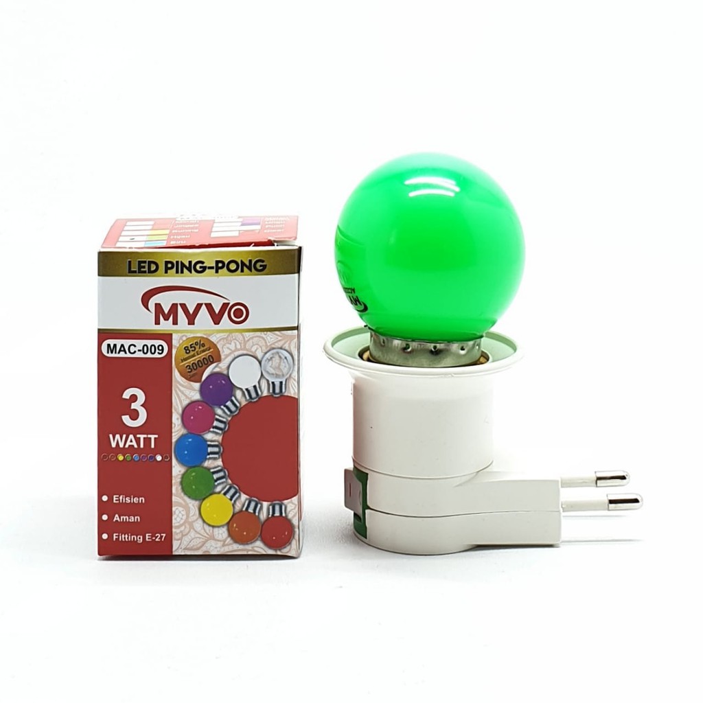 Myvo Hijau Lampu Led Ping Pong 3W E27 Warna Hijau + Linux Fiting Colok Switch / LAMPU TIDUR