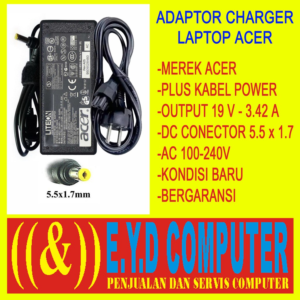 ADAPTOR LAPTOP ACER 19 V VOLT CARGER CASAN LEPTOP CHARGER LEKTOP ADAPTER NETBOK NOTBOOK