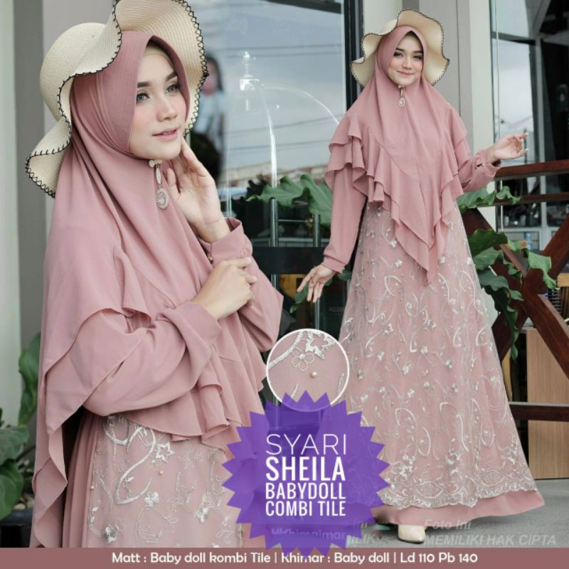 Big slae Gamis Pesta Syari Sheila Ceruty Babbydoll Conbi Tile Set Khimar