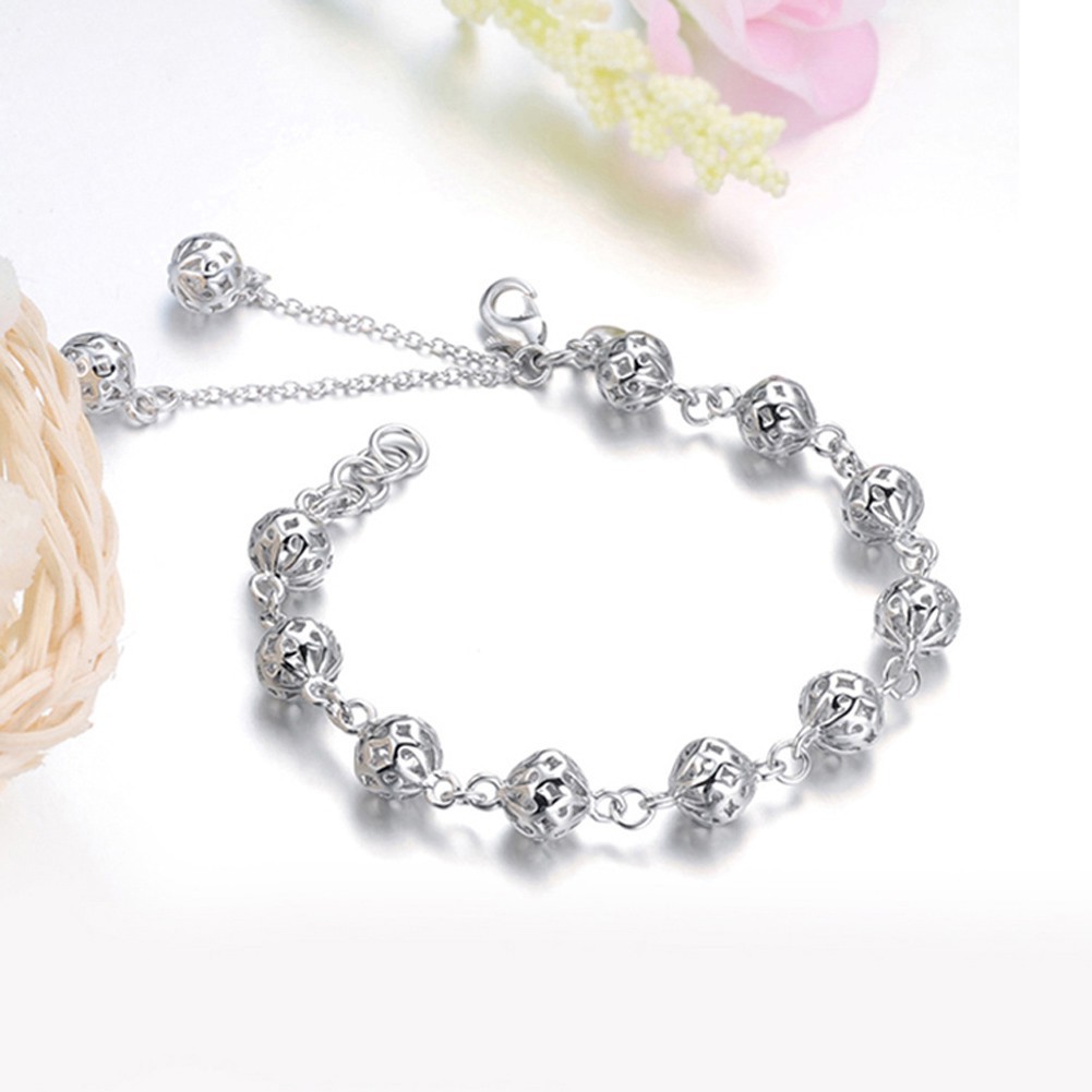 Gelang Bahan Sterling Silver 925 Bandul Bola Hollow untuk Wanita