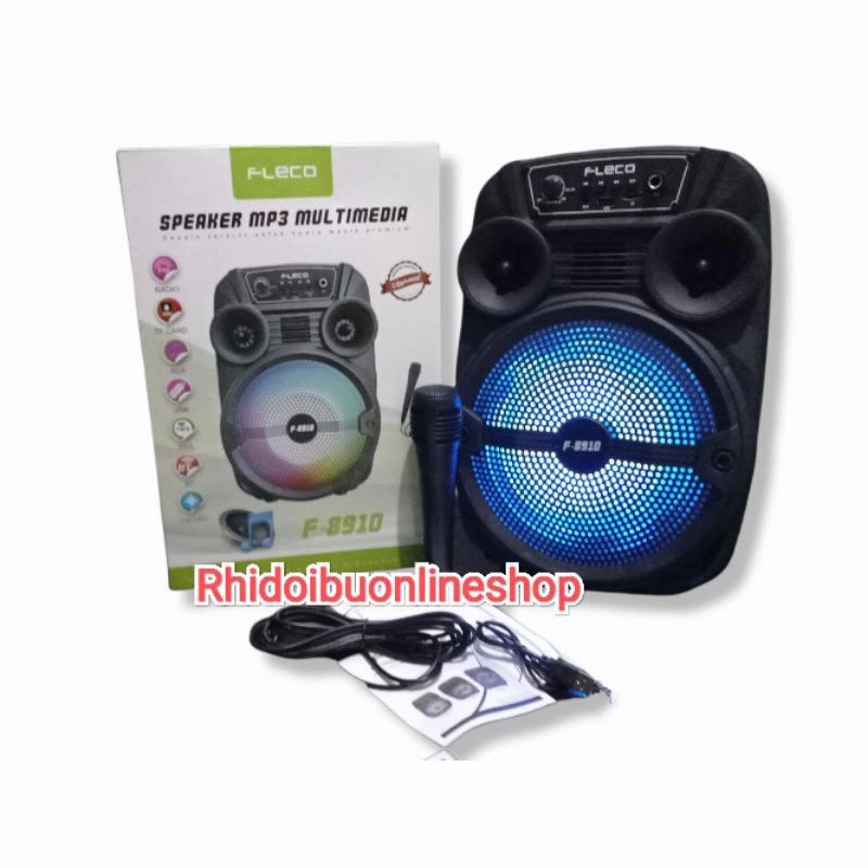 Speaker Bluetooth Karaoke Fleco F 8910/8911 8 Inchi Gratis Microphone