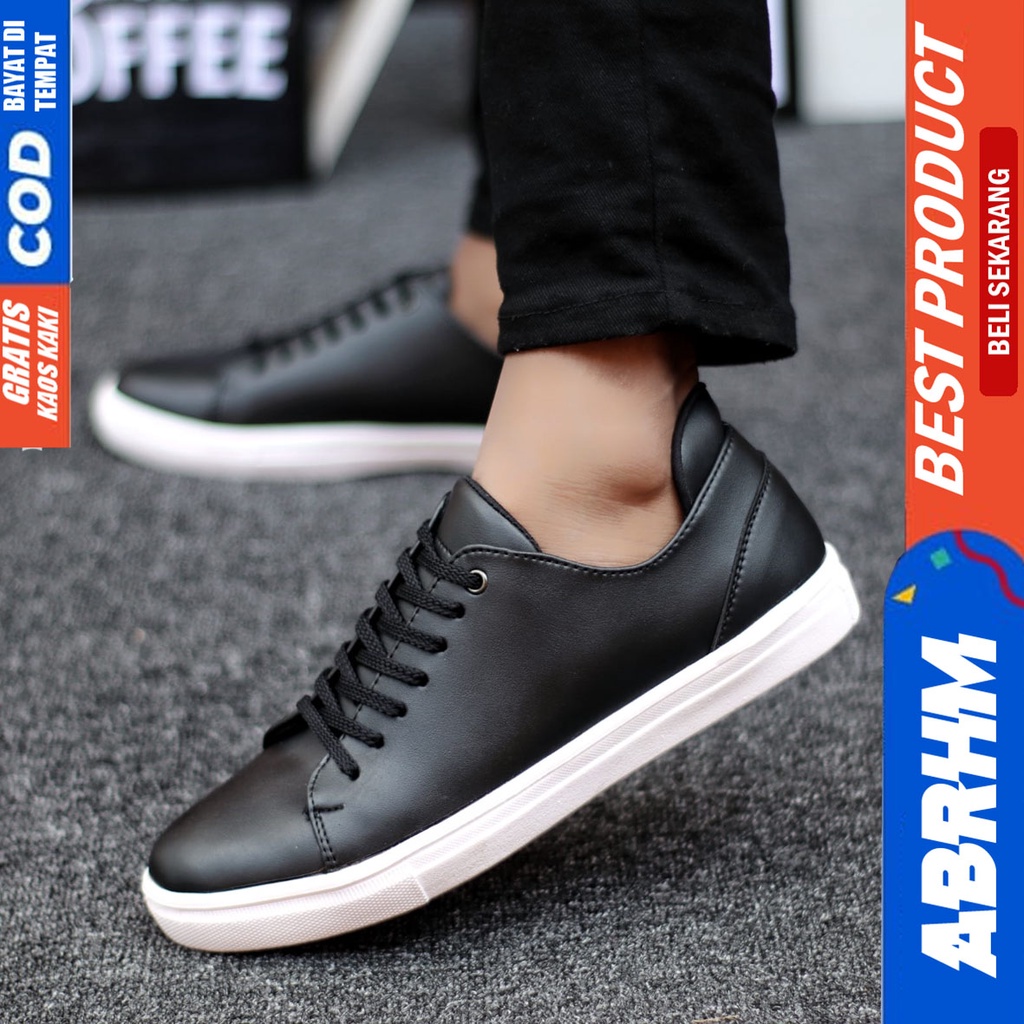 Abrhm Troy - Sepatu Sneakers Casual Pria Kerja Hitam