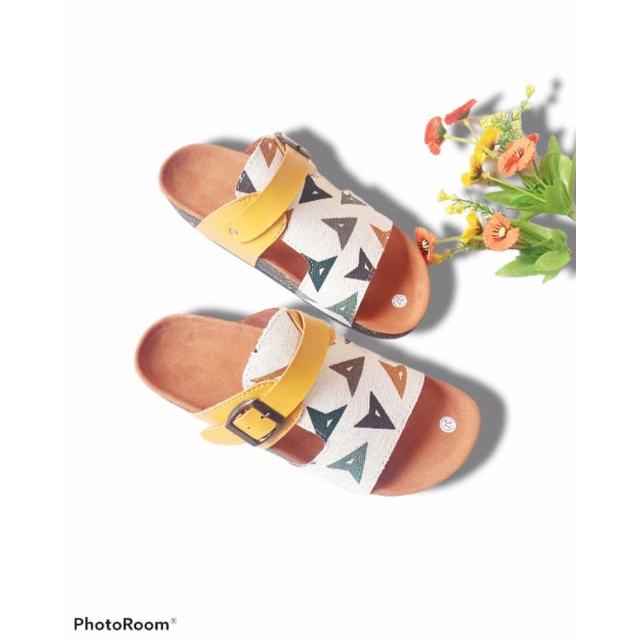 SB - MIRZA SANDAL BIRKEN WANITA KANVAS MOTIF