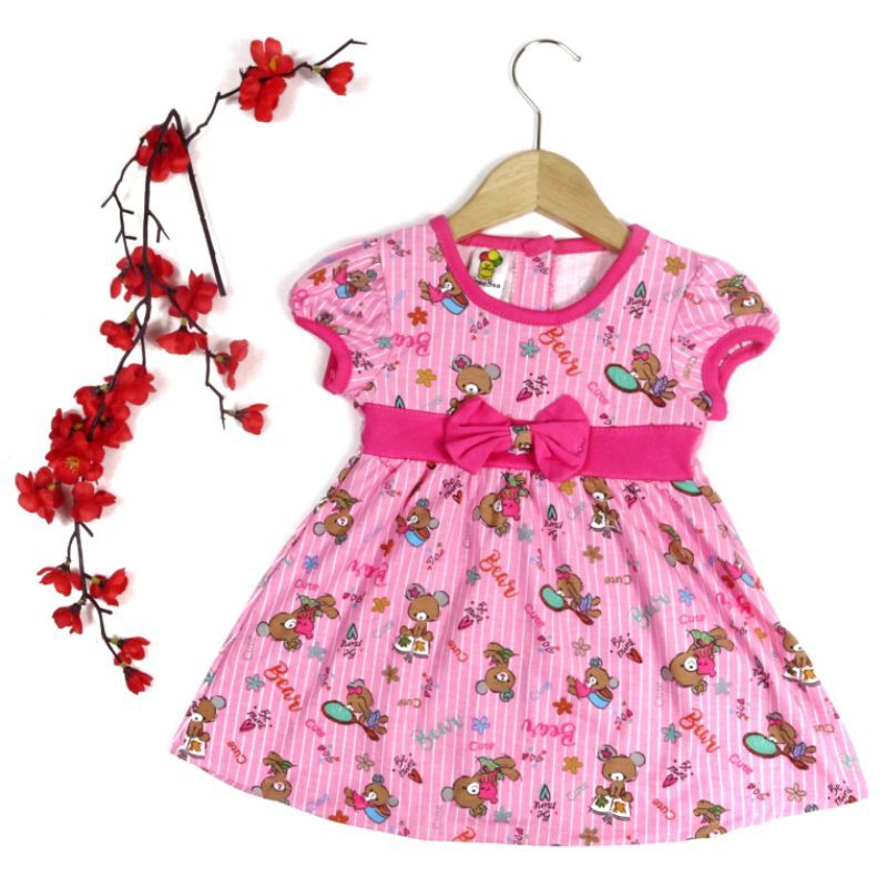 DRESS BABY FASHION ANAK PEREMPUAN SR49 MOTIF BEAR 1-2 TAHUN