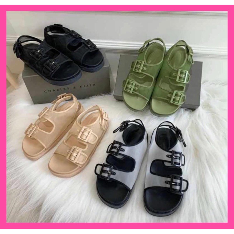 CHARLES AND KEITH (CK)- 355 BLACK, GREEN, CREAM, WHITE (SANDAL) WANITA