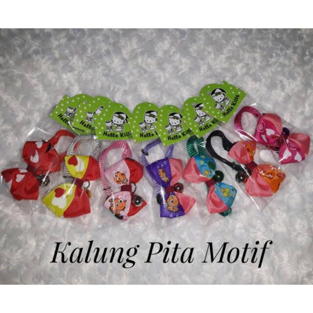 Kalung kucing pita motif Besar 1 lonceng 14mm