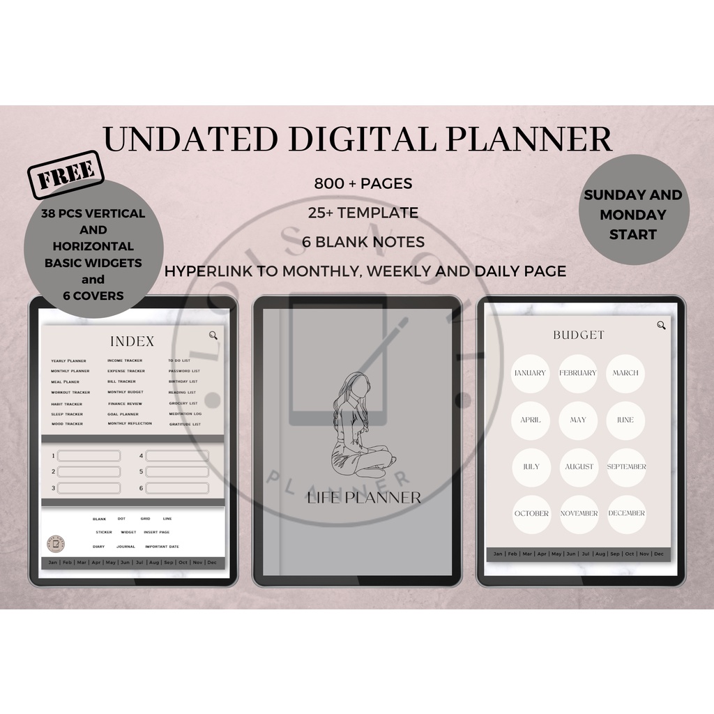 Jual Digital Planner, Undated Digital Planner, Digital Planner 6 covers, Life Planner, 2022 2023