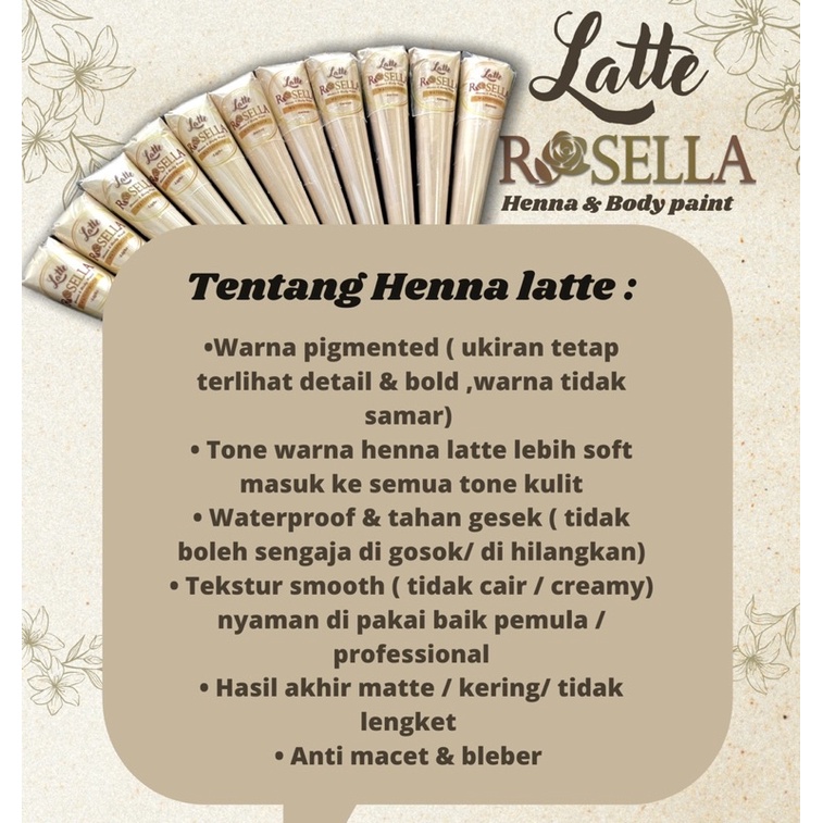 HENNA LATTE ROSELLA 12gr waterproof tahan gesek ,henna &amp; bodypaint