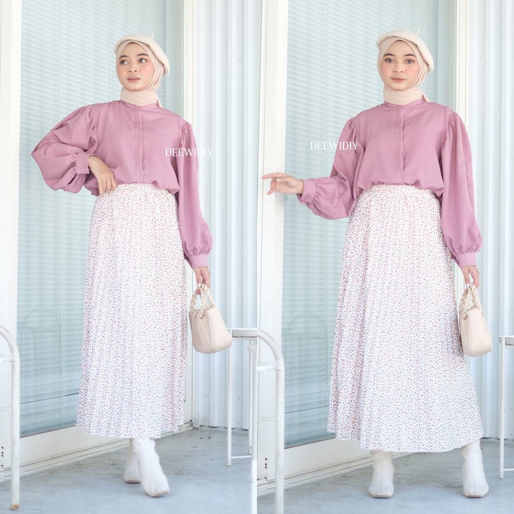 ROK PLISKET PANJANG PREMIUM MOTIF BUNGA - ROK BUNGA KOREA - HANA PLEATS SKIRT DEEWIDIY