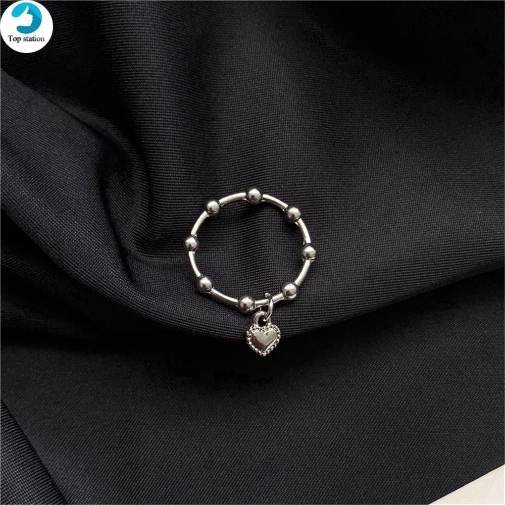 【COD Tangding】Retro Punk Heart Shape Pendant Rings Korea New Fashion Accessory