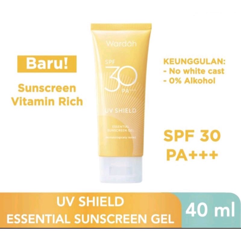 Wardah Uv Shield Spf 35 &amp; spf 30 spf 50 PA+++ Essential Sunscreen gel airy smooth acne tone up 40ml