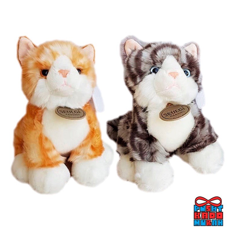 [BONUS SISIR] Boneka Kucing Sit Miomi Cat Gold / Coklat dan Grey / Abu 28 cm - Pusat Kado Murah