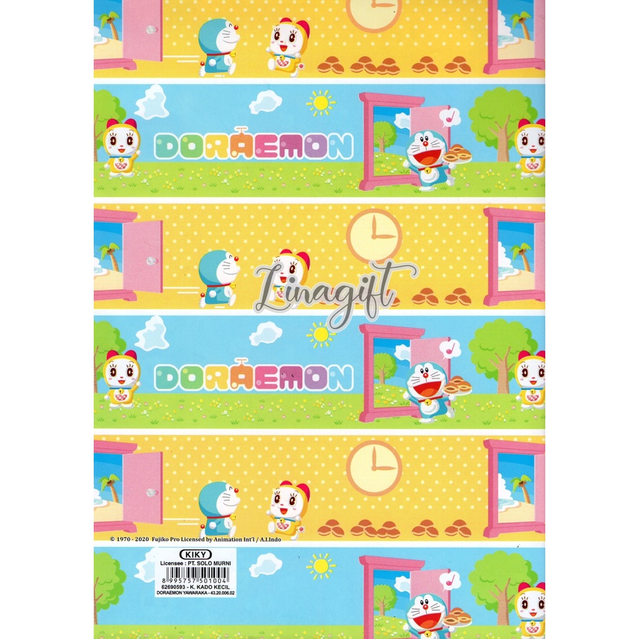 ( 5 Lembar ) DORAEMON KIKY - KERTAS KADO - GIFT WRAPPING PAPER DOREMI / NOBITA / SIZUKA / SUNEO / GIANT / BLUE WHITE YELLOW GREEN