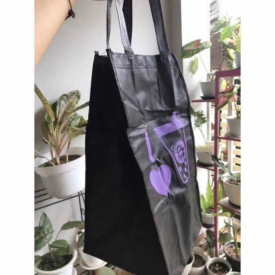 Tas Spunbond Chat time Minuman Accesories Hitam Ungu Kain Bagus Botol