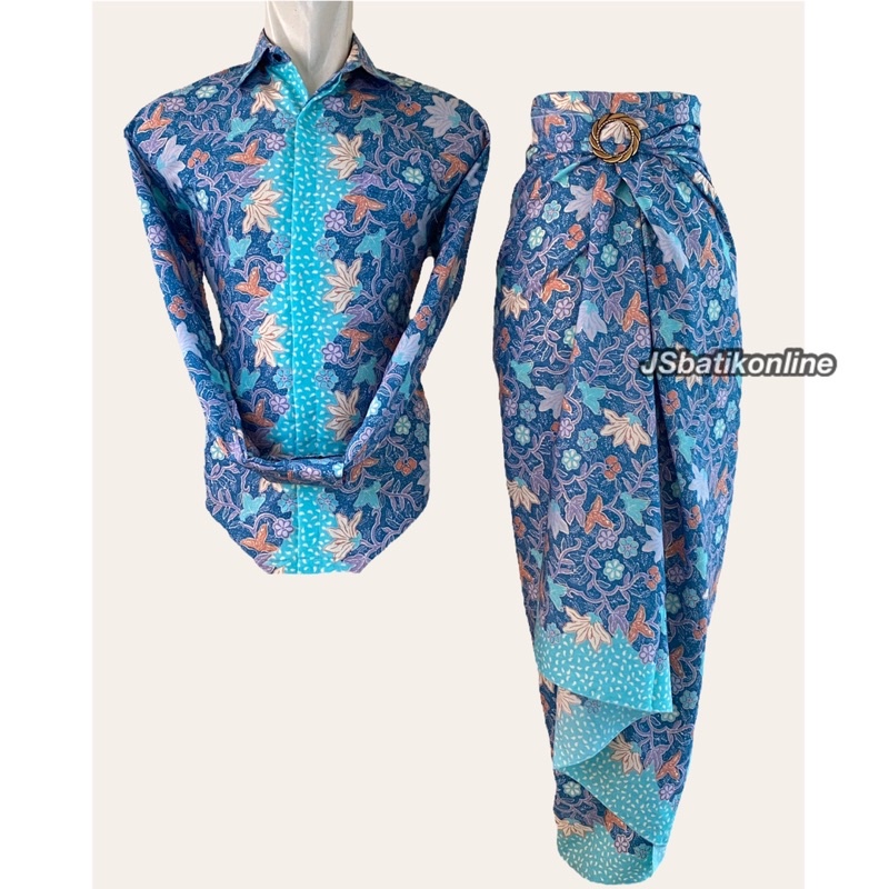 JSBATIK Kain Lilit Rok Lilit Batik SemiSutra Prada Warna Biru