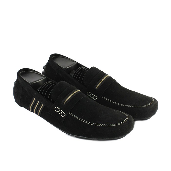 Sepatu Slip On Casual pria Formal Uno Mocasin Slop Suede Hitam Hengout