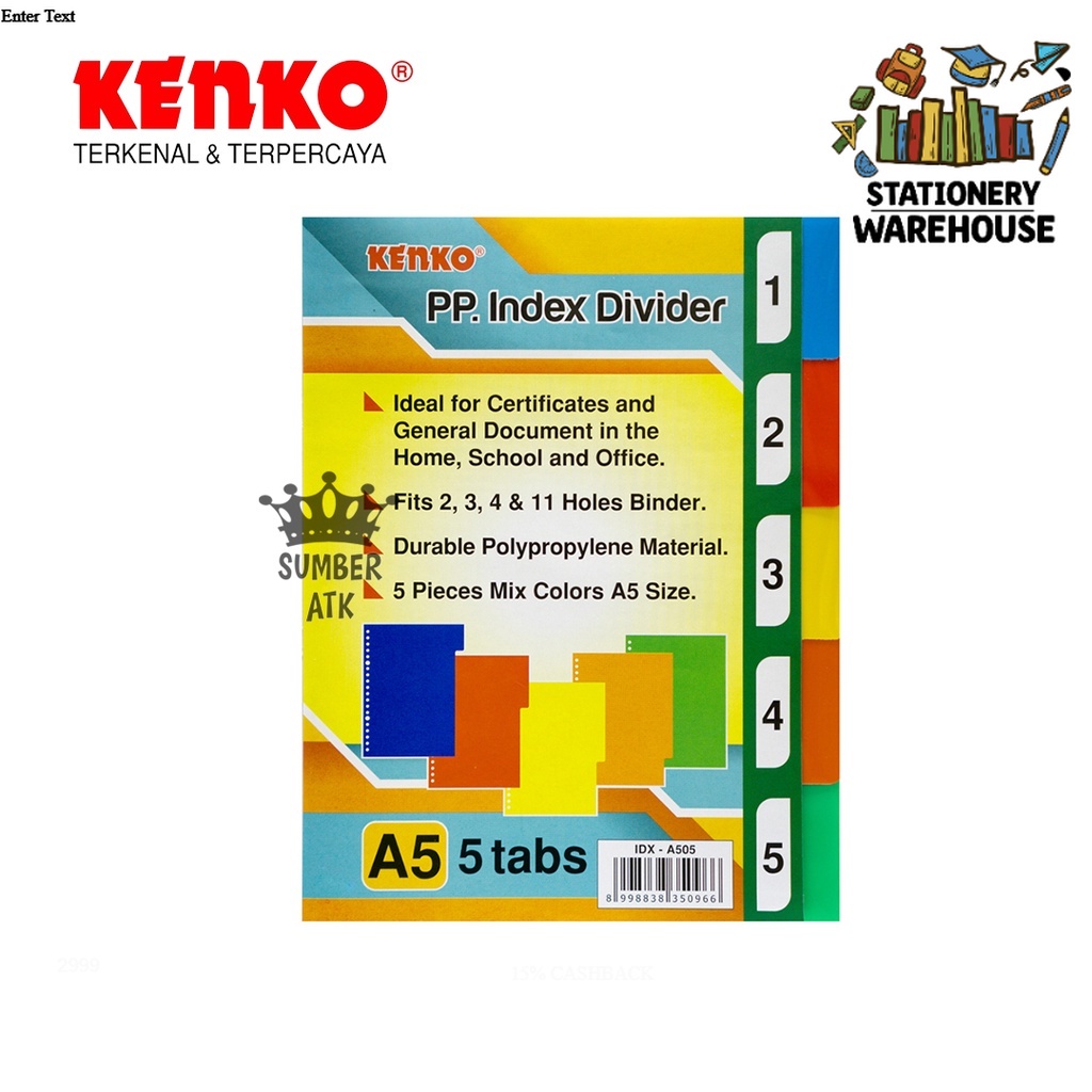 

KENKO PEMBATAS BINDER INDEX DIVIDER A5 IDX-A505 / 5 TAB