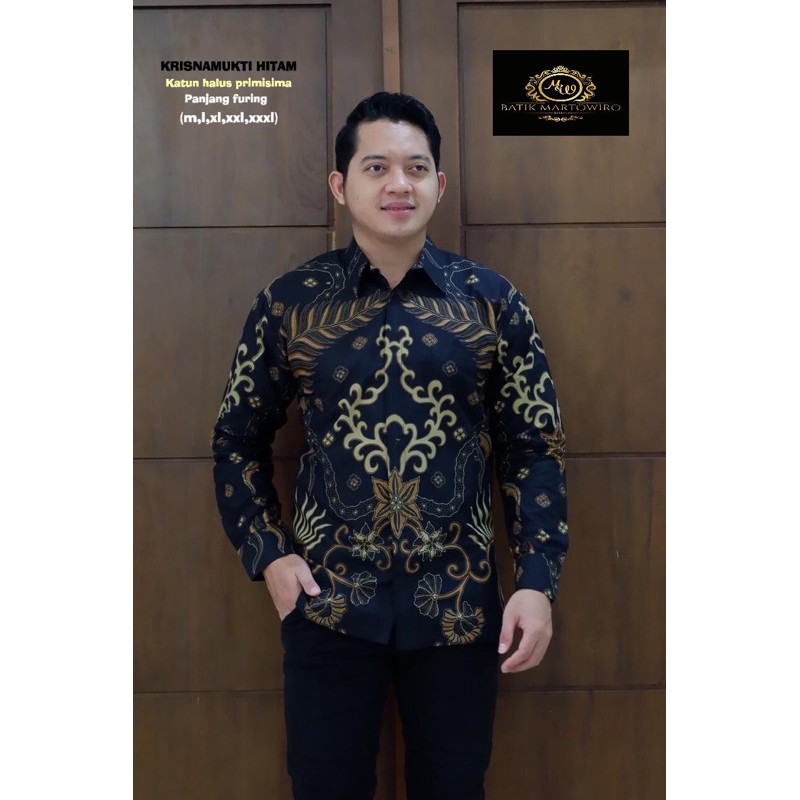 KEMEJA BATIK KRISNAMUKTI HITAM LAPIS FURING KATUN HALUS SRAGENAN SIZE M-XXL HIGH QUALITY