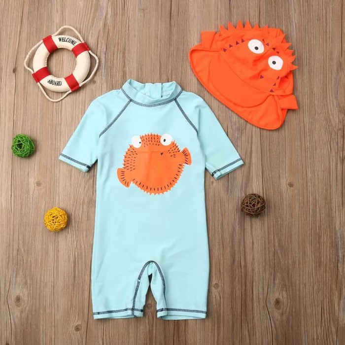 bau bayi Baju renang baby puffer fish