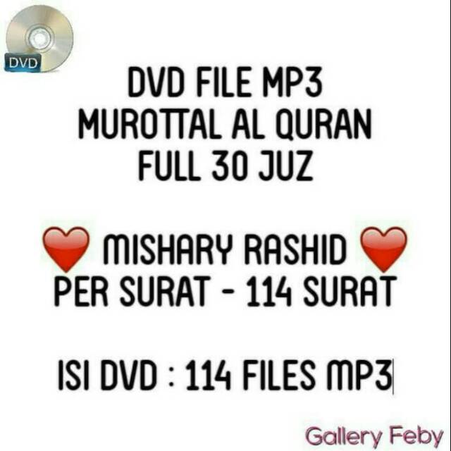 DVD MUROTTAL AL-QURAN MP3 MISHARY RASHID FULL 30 JUZ MUROTAL CD MURAH