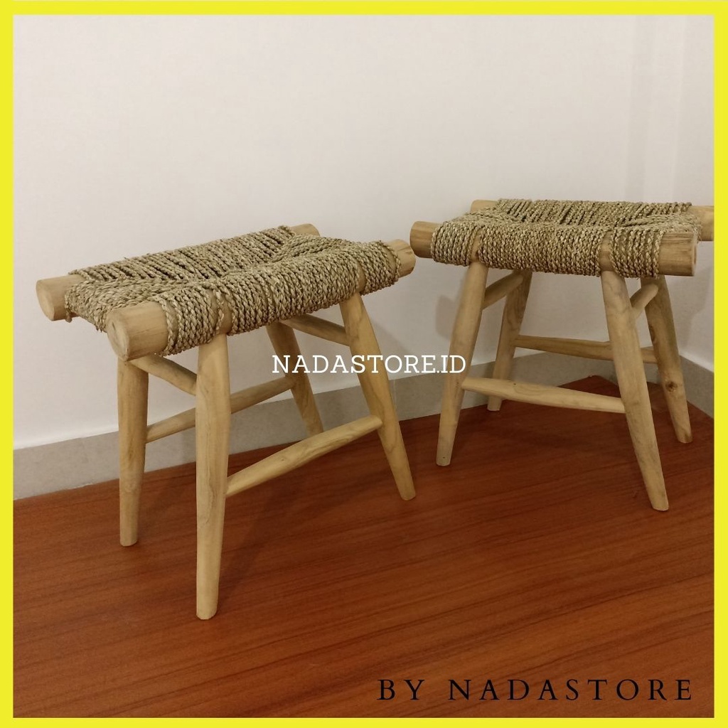 Recta Stool Seagrass / kursi / bangku Kotak Anyaman Enceng gondok / Stool Seagrass Rectangle Esthetic