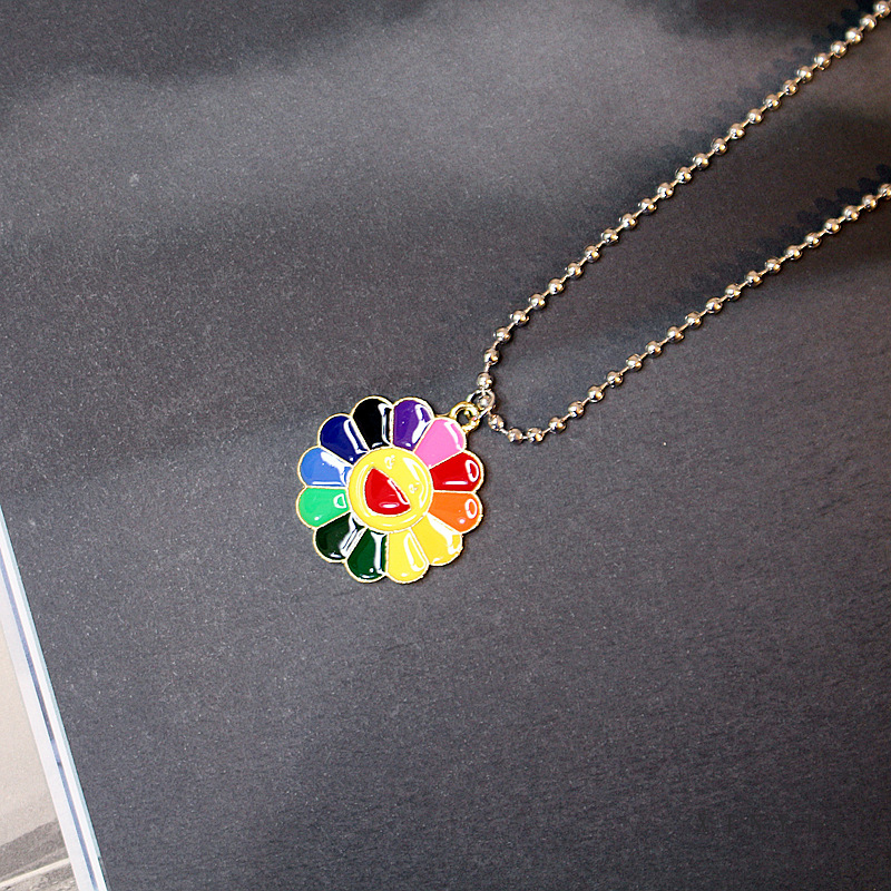 Harajuku Pasangan Jepang Kalung Rainbow Sun Flower Smiley Retro Pendant