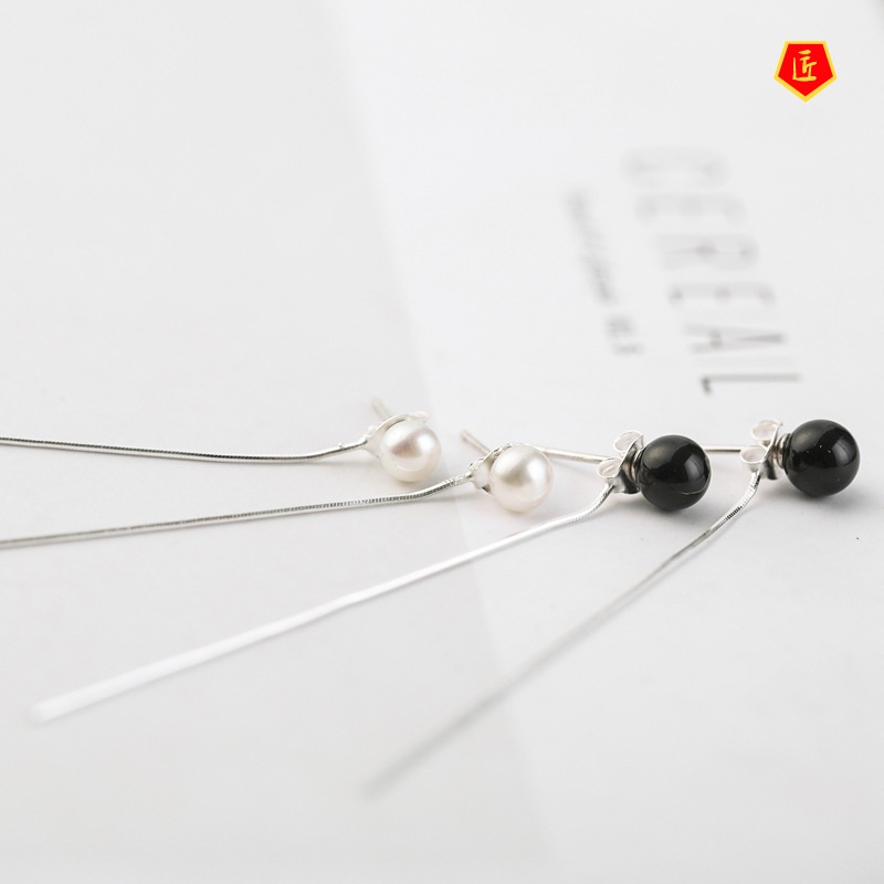 [Ready Stock]Long Framed Pearl Earrings Female Personality Elegant