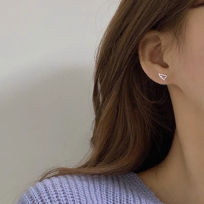 Roselife S925 Perak Berongga Mini Sayap Malaikat Stud Anting Untuk Wanita Gadis Fashion Anti-Alergi Telinga Perhiasan 1pasang