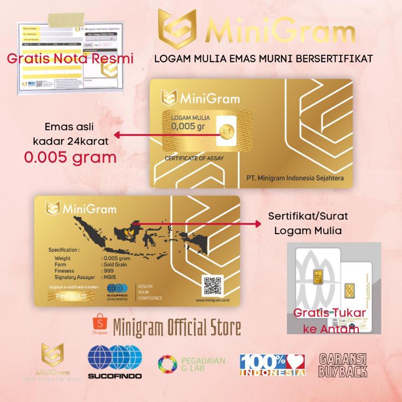 Minigram Logam Mulia Emas Murni Asli Murah untuk Merchandise/Souvernir/Kado-1